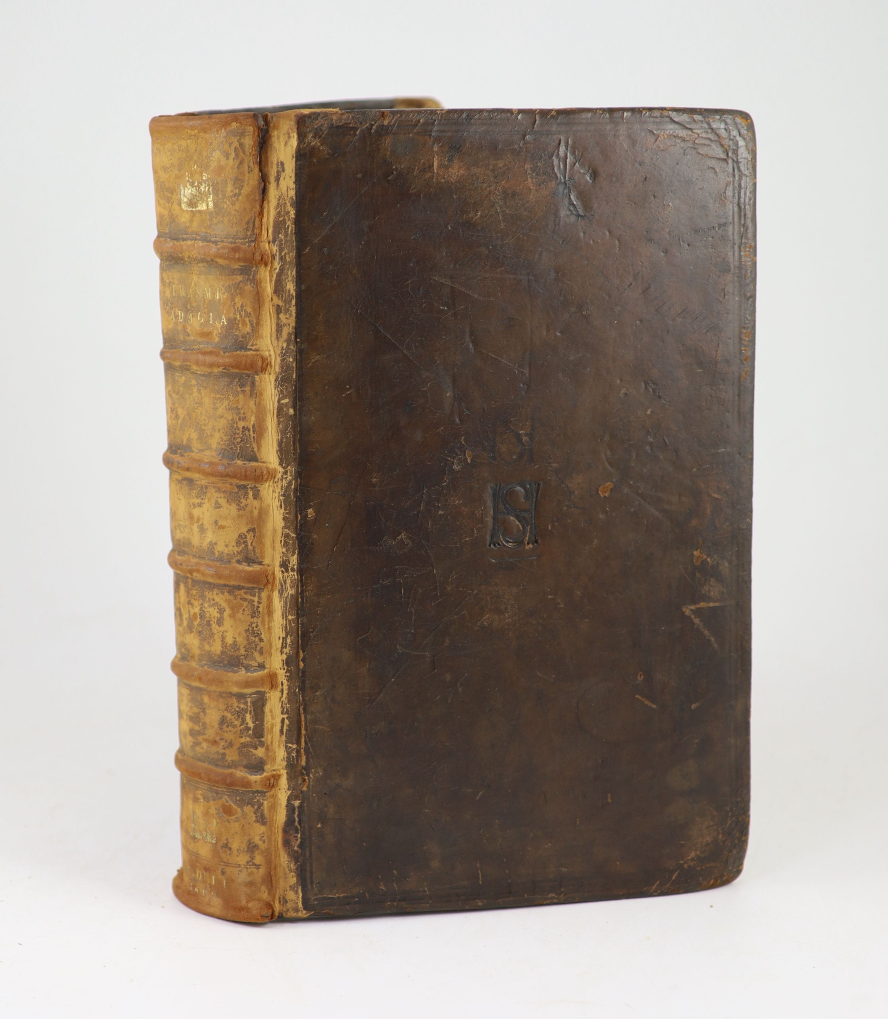 Erasmus, Desideramus - Adagiorum Chiliades Iuta Locos Communes Digestae ... engraved title device and printed in red and black; old half calf, gilt-decorated and panelled spine, marbled e/ps., folio, Hanover, 1617
